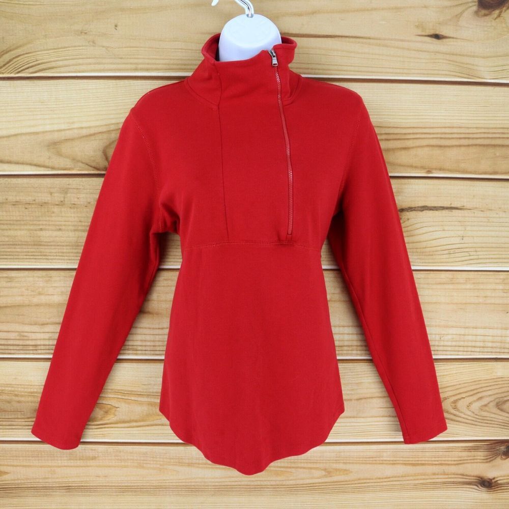 American Living Offset 1/4 Zip Pullover Jacket Womens Sz L Red Cotton Blend